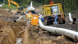 Die CO-Pipeline des Bayer-Konzerns wird in einem Wald auf dem Gebiet der Stadt Duisburg verlegt (Aufnahme von 2007)